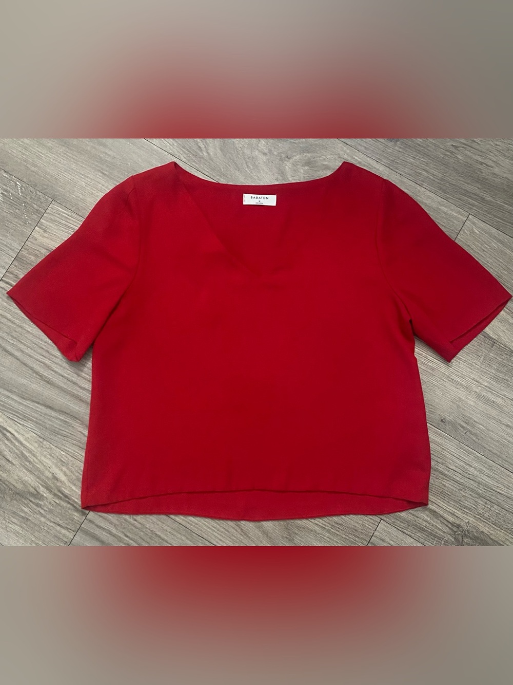 Aritzia Babaton Randy Blouse Red V-Neck Short Sleeve